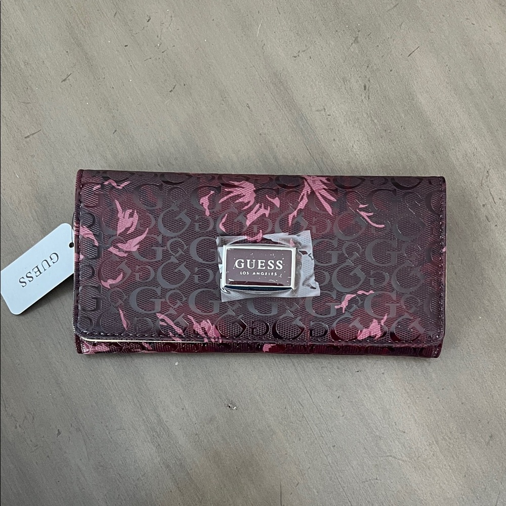 GUESS Floral Patterned Wallet in Burgundy
